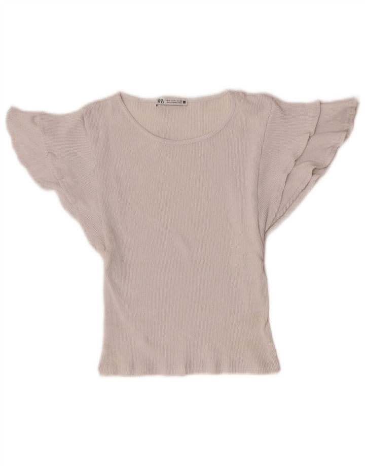 Bluză Zara pentru femei Crop Batwing Top UK 8 Small White Bumbac