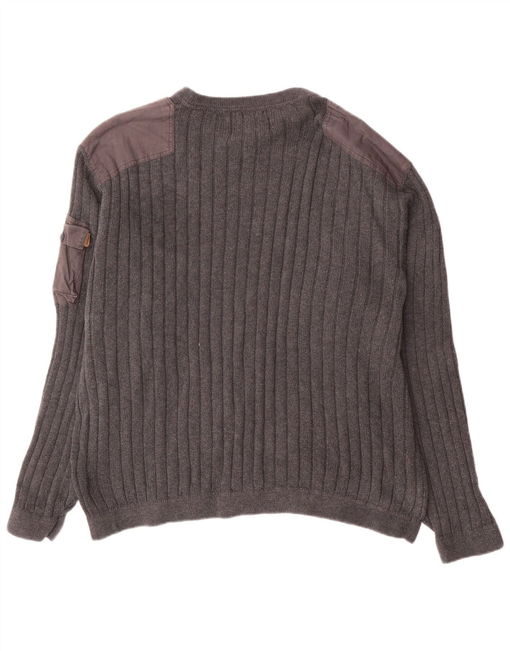 Eddie Bauer Pulover pentru bărbați cu gât roșu, mare, gri, bumbac color bloc