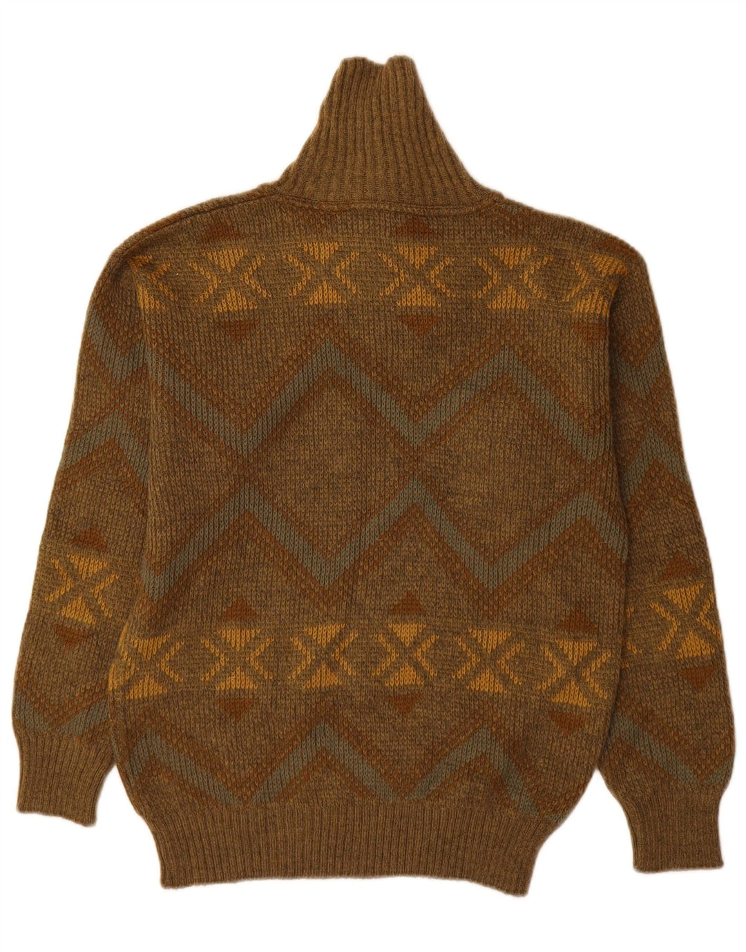 Pulover vintage pentru bărbați cu gât șal IT 48 Medium Kaki Geometric