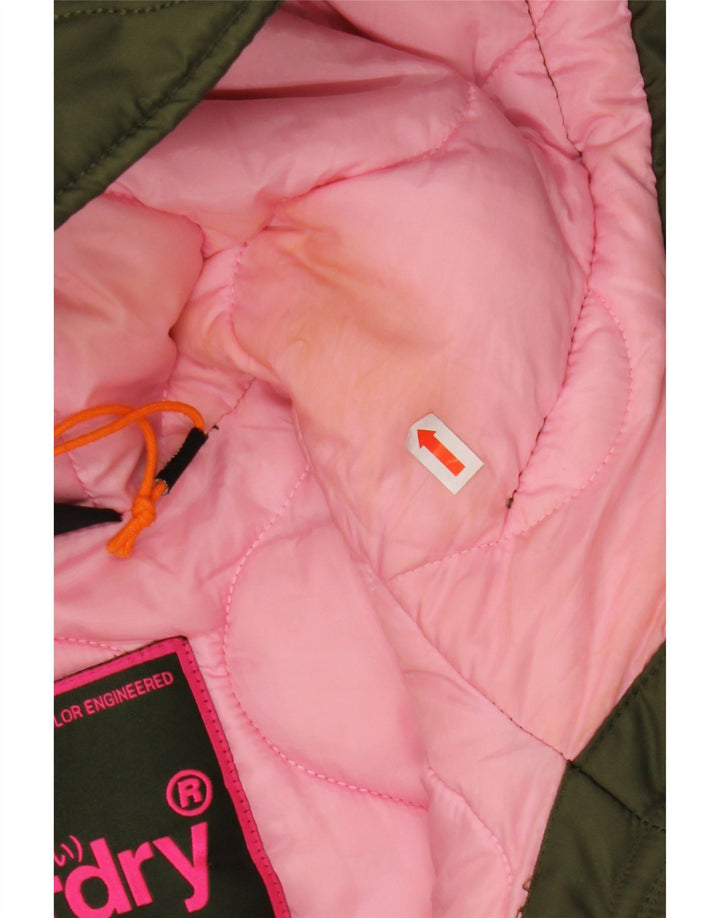 SUPERDRY Womens Hooded Padded Coat UK 14 Medium Khaki Nylon