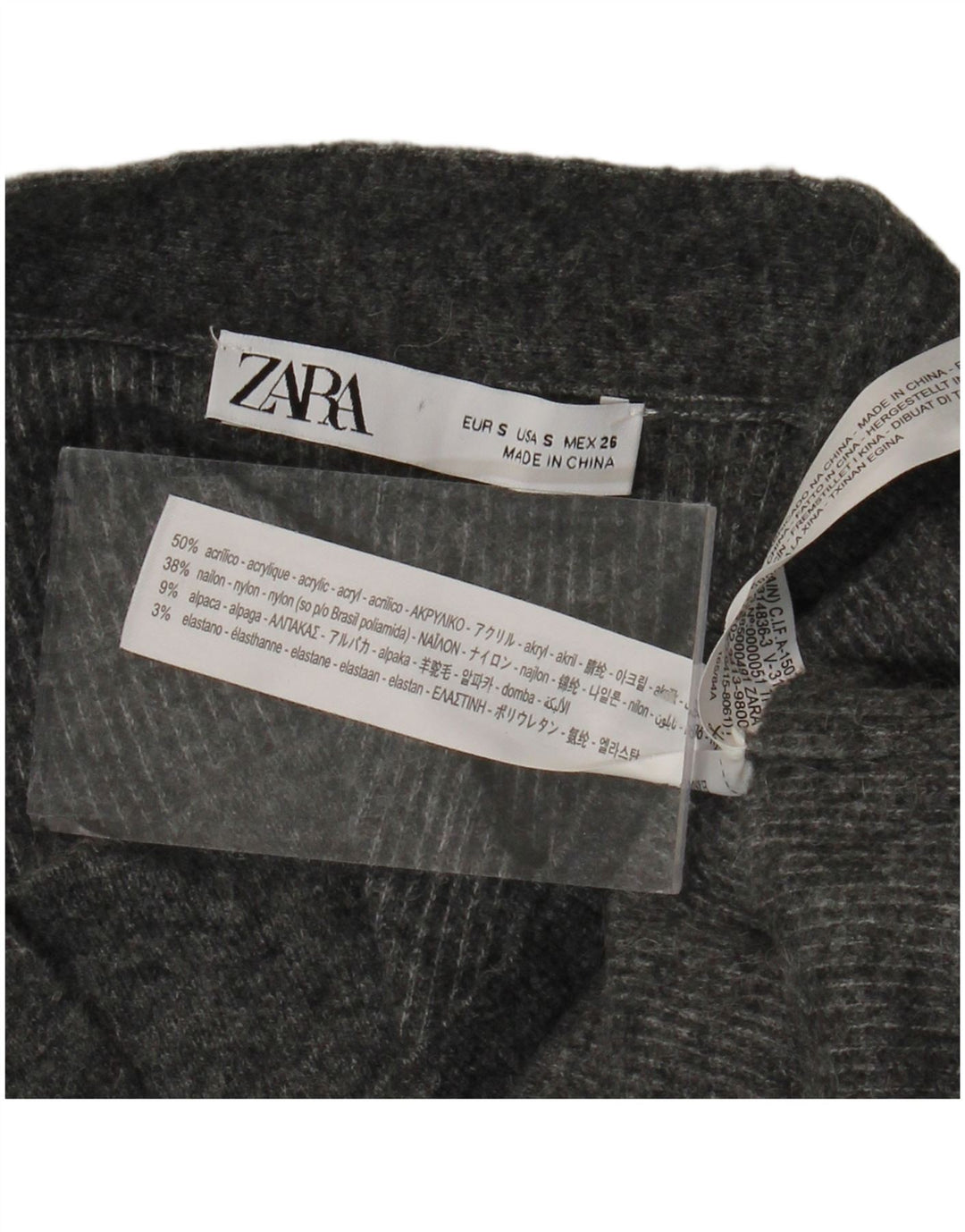 Pulover cardigan cu paragate ZARA pentru femei UK 10, mic, gri acrilic