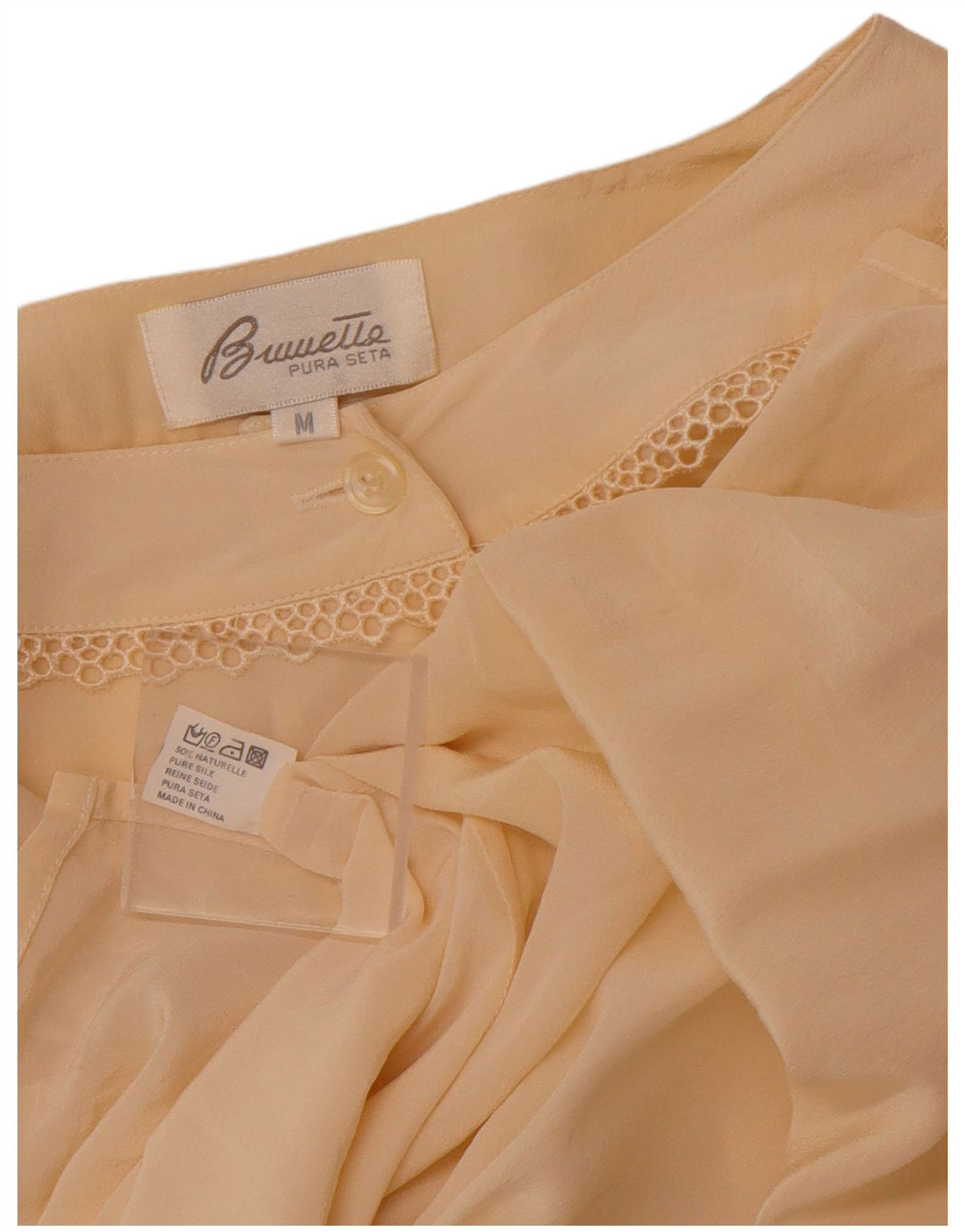 Bluză cămașă transparentă pentru femei VINTAGE UK 14 Mătase medie bej