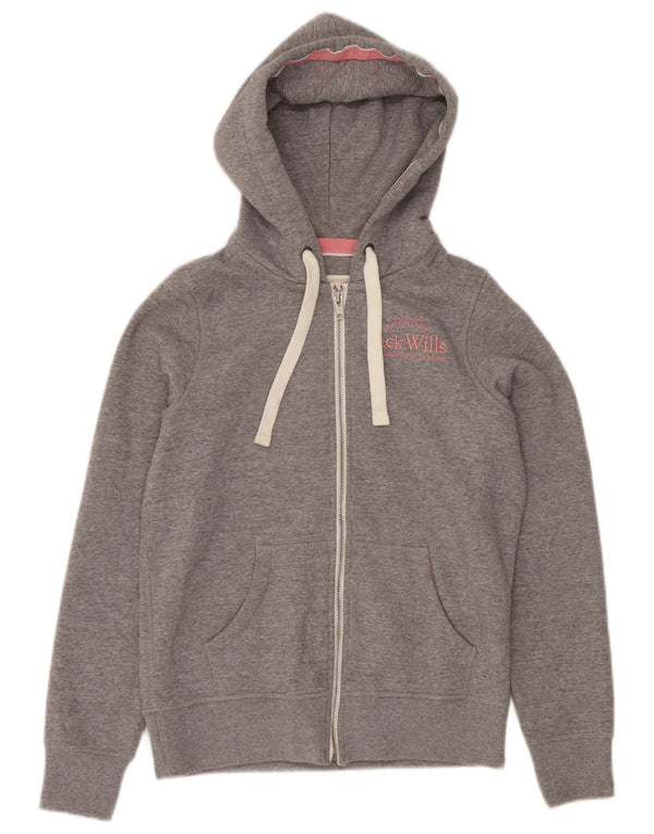 JACK WILLS Pulover supradimensionat cu capota cu fermoar pentru femei UK 6 XS bumbac gri