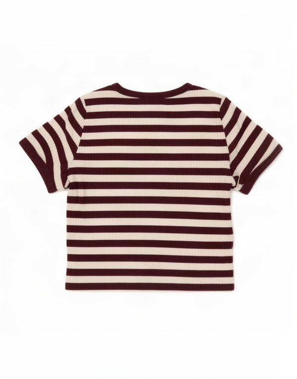 Tricou Crop Topshop pentru femei Top UK 12 Medium Burgundy, bumbac cu dungi