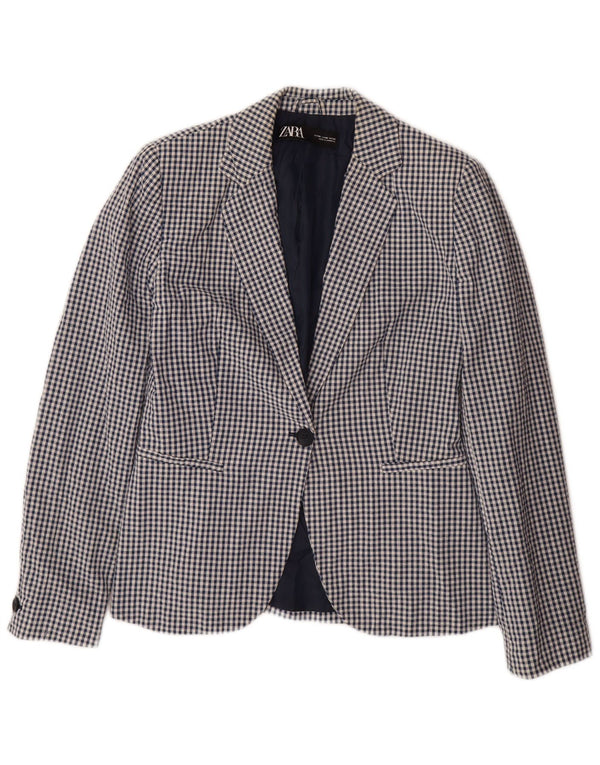 Jachetă Blazer Femei ZARA 1 Buton EU 38 Bumbac Gingham Mic Albastru