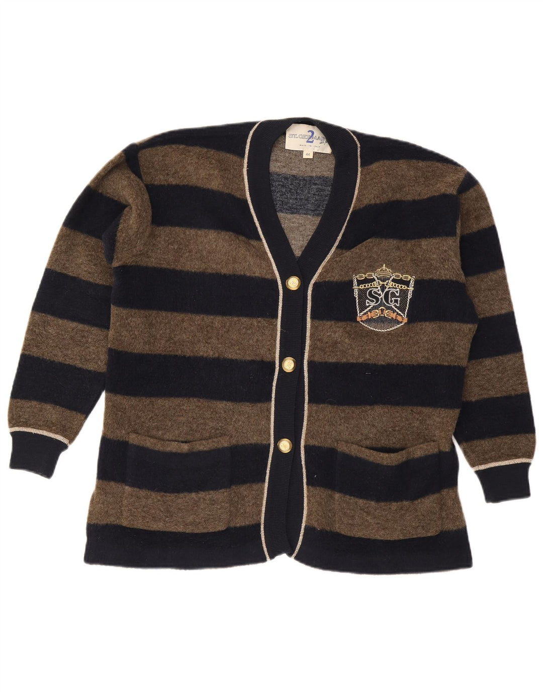 Pulover Cardigan Vintage pentru Damă IT 44 Maro Mediu Cu dungi