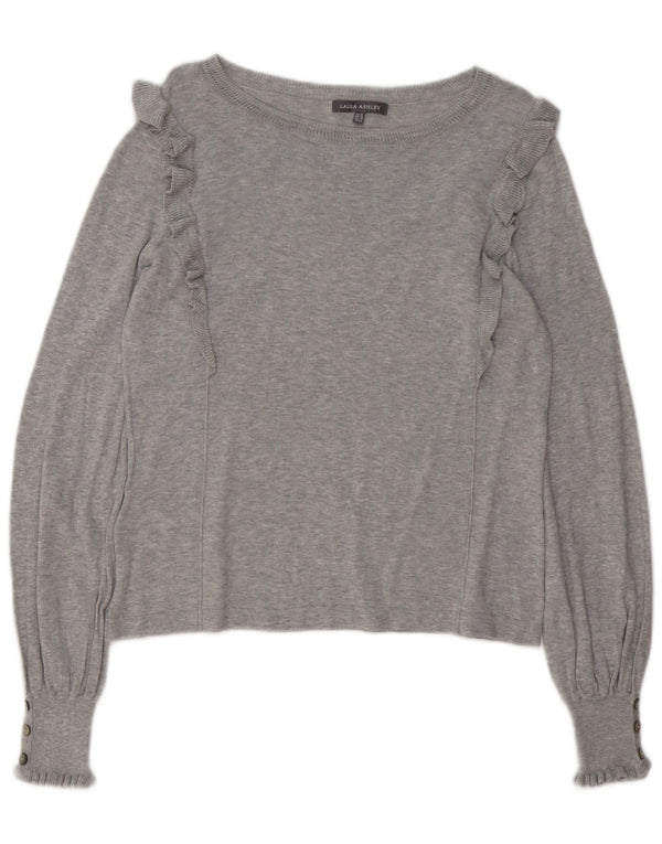 LAURA ASHLEY Pulover cu gât de barcă pentru femei UK 14 mare bumbac gri