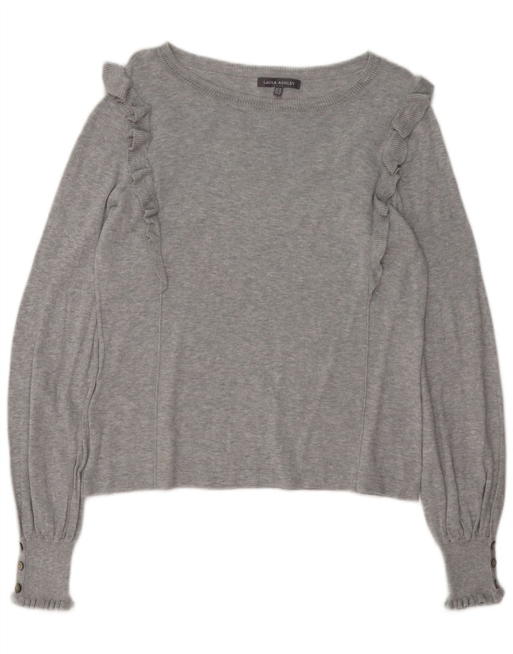 LAURA ASHLEY Pulover cu gât de barcă pentru femei UK 14 mare bumbac gri