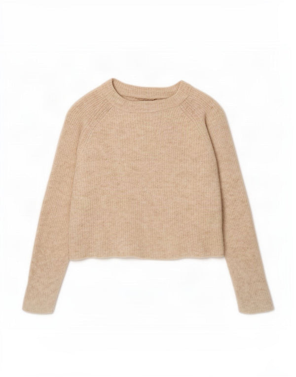 Pulover pentru femeie cu gât de barcă Zara UK 18 XL bej lână de alpaca
