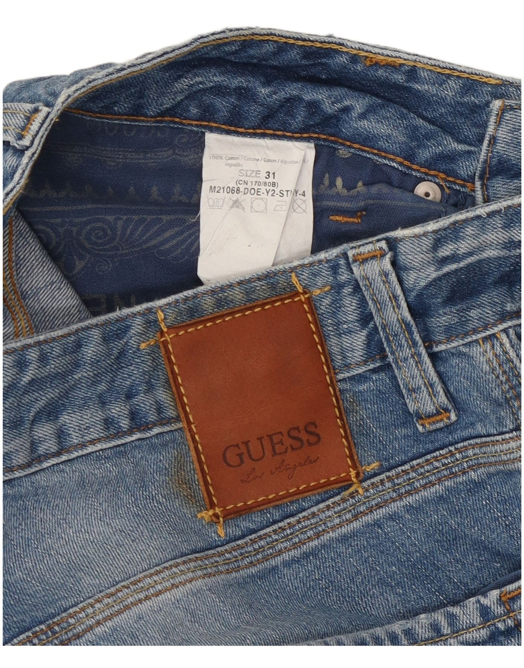 Guess Blugi Distressed Straight pentru bărbați W31 L34 Bumbac albastru