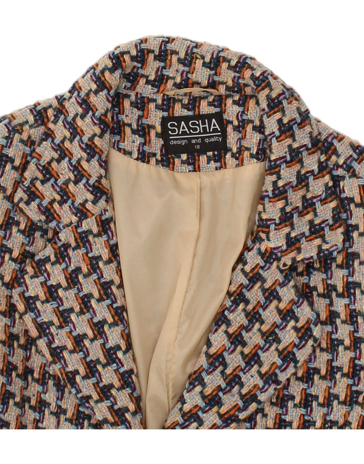 SASHA Womens Crop 2 Button Blazer Jacket UK 12 Medium Grey Houndstooth Vintage Sasha and Second-Hand Sasha from Messina Hembry 