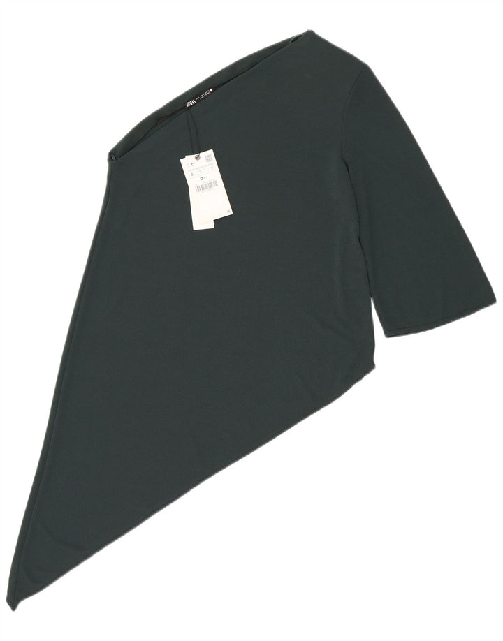 Top asimetric cu un singur umăr pentru femei Zara UK 10 Poliester verde mic
