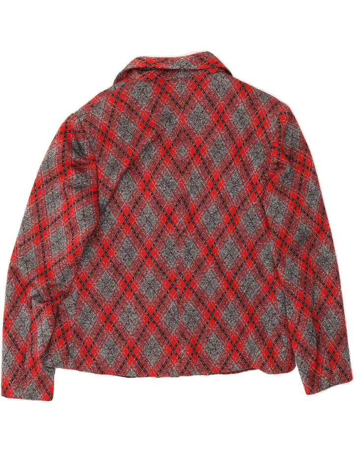VINTAGE Womens Duffle Blazer Jacket UK 14 Medium Red Argyle/Diamond Vintage Vintage and Second-Hand Vintage from Messina Hembry 