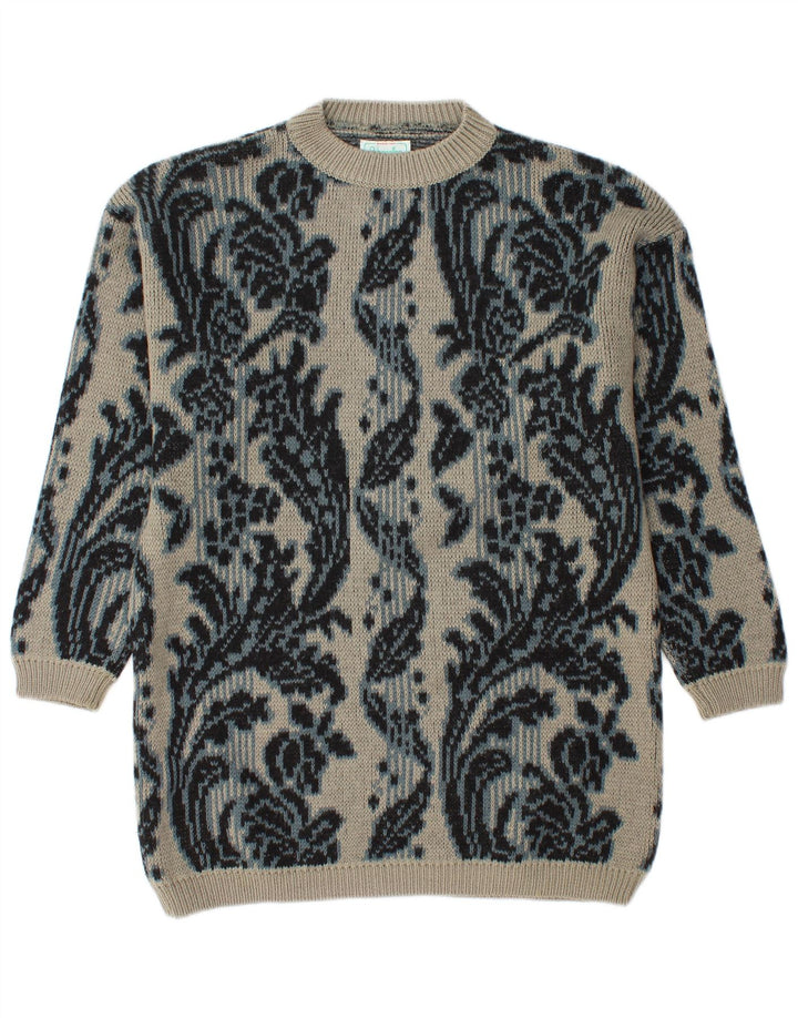 Pulover pentru bărbați BENETTON cu paragate cu gât crew, IT 46 mare, gri, floral