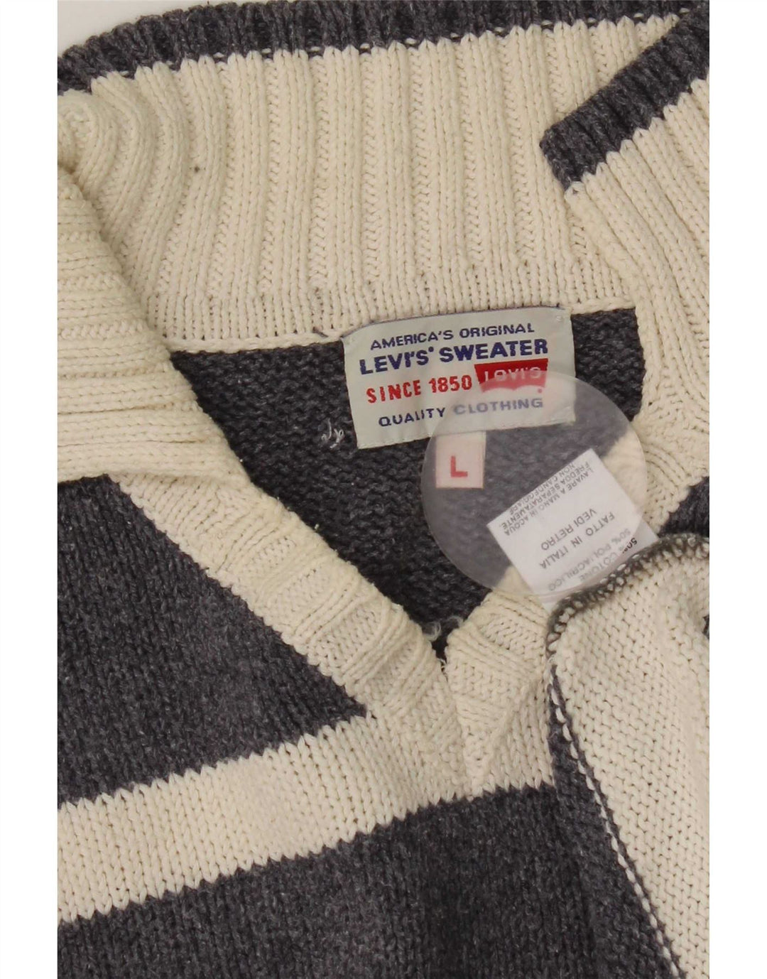 Pulover Levi's pentru bărbați cu gât polo, bumbac cu dungi mari, gri