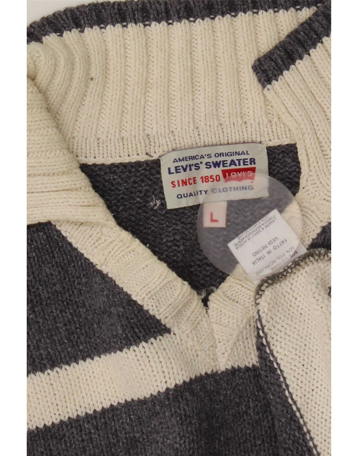 Pulover Levi's pentru bărbați cu gât polo, bumbac cu dungi mari, gri
