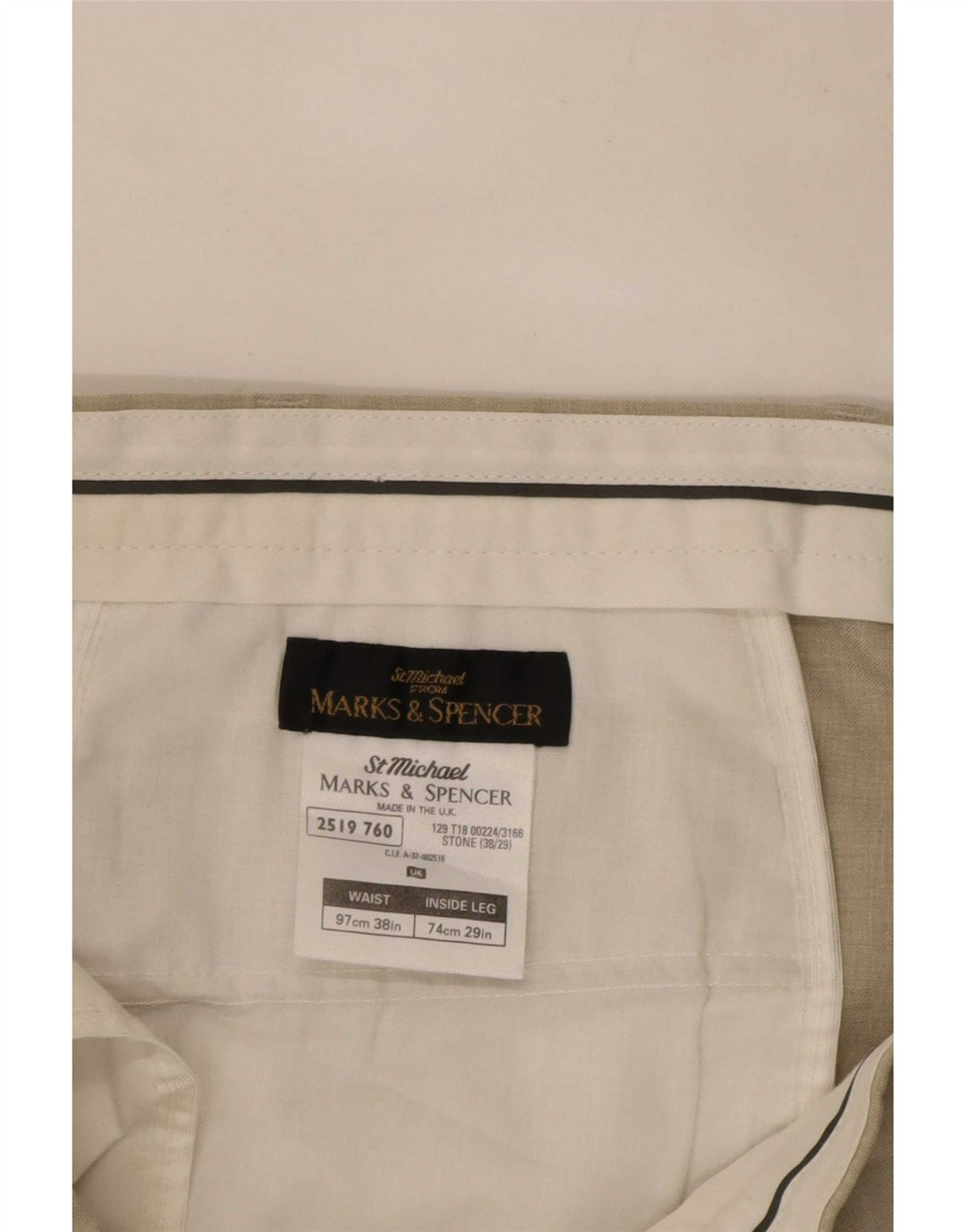 Marks & Spencer Mens Straight Chino Trousers W38 L27 Beige Polyester