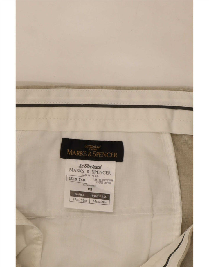 Marks & Spencer Mens Straight Chino Trousers W38 L27 Beige Polyester