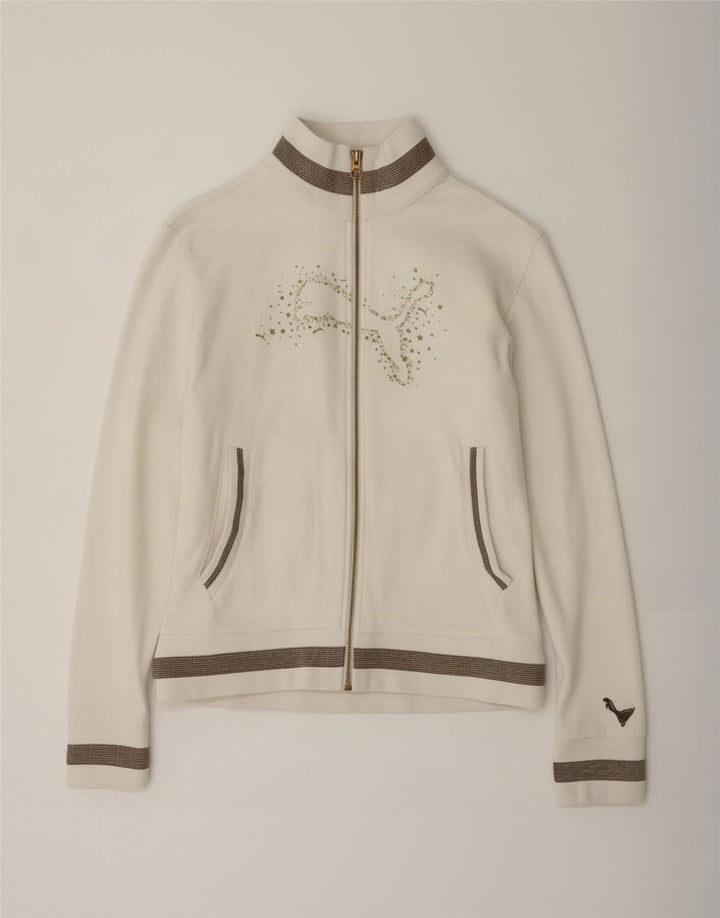 Jachetă de top cu trening grafic Puma pentru femei UK 12 Medium White Colorblock