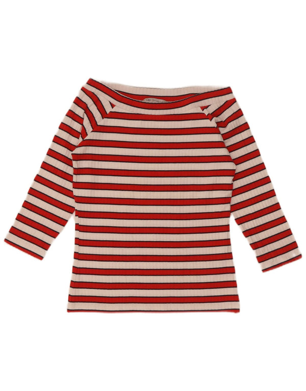 Marks & Spencer Womens Off Shoulder Top 3/4 Sleeve UK 12 Medium Red Striped