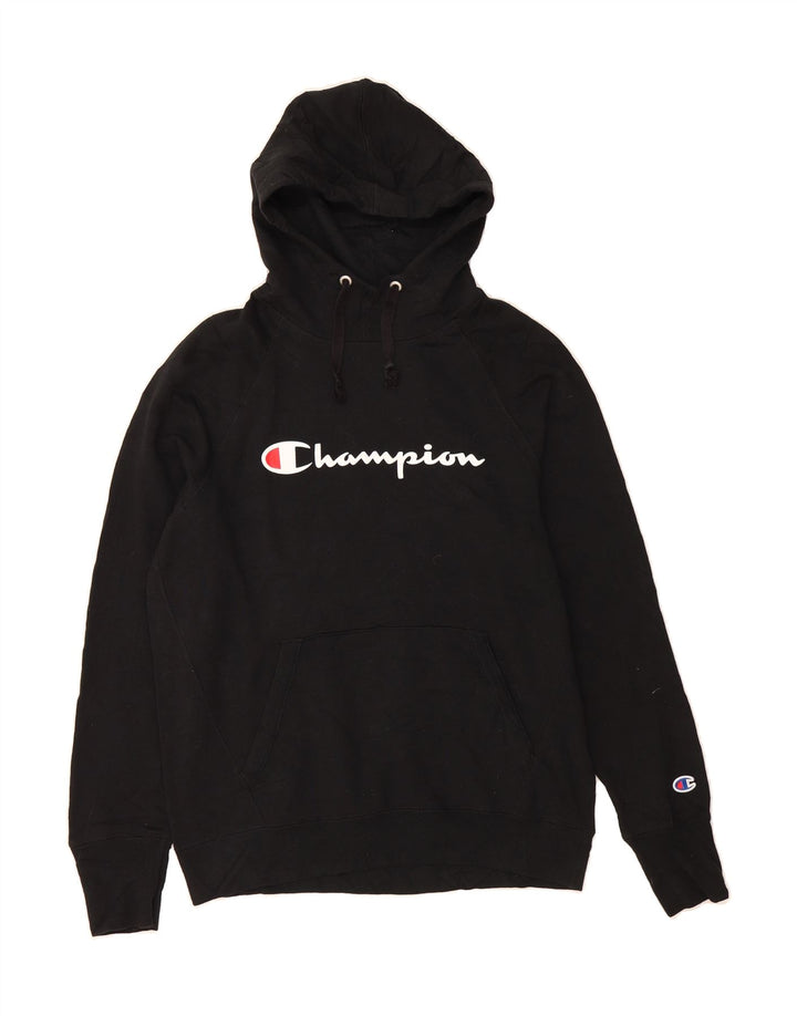 CHAMPION Womens Graphic Hoodie Jumper UK 14 Medium Black Vintage Champion and Second-Hand Champion from Messina Hembry 