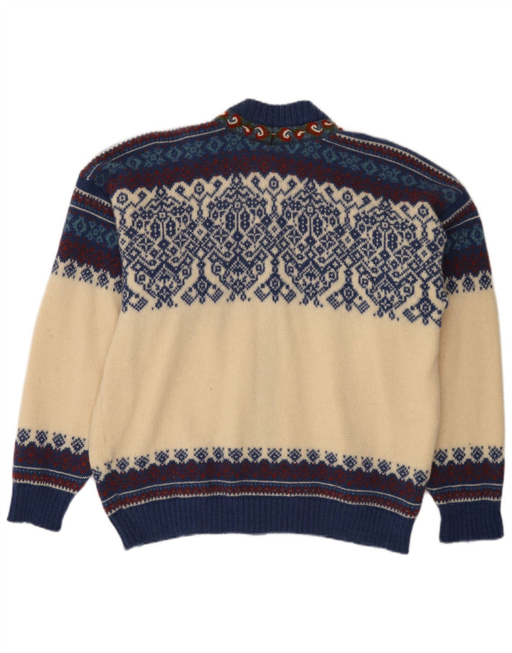 Pulover cardigan vintage pentru bărbați, mare, alb, Fair Isle