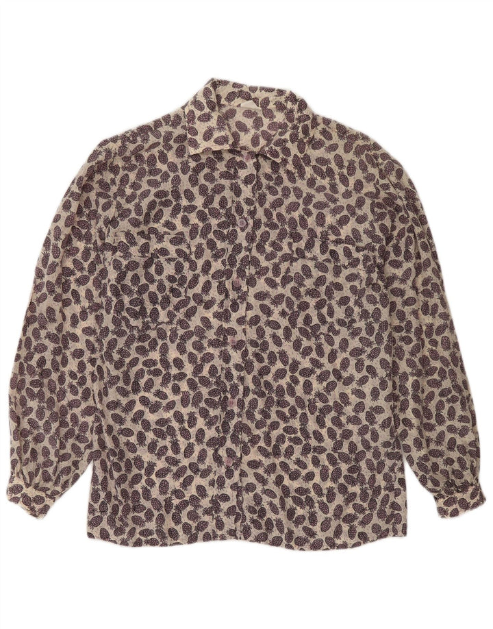 Bluză cămașă vintage pentru femei cu model abstract, UK 12, violet mediu