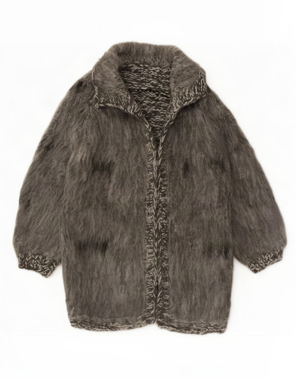 Pulover cardigan deschis cu paragate vintage pentru femei UK 16 mare, gri cu pete