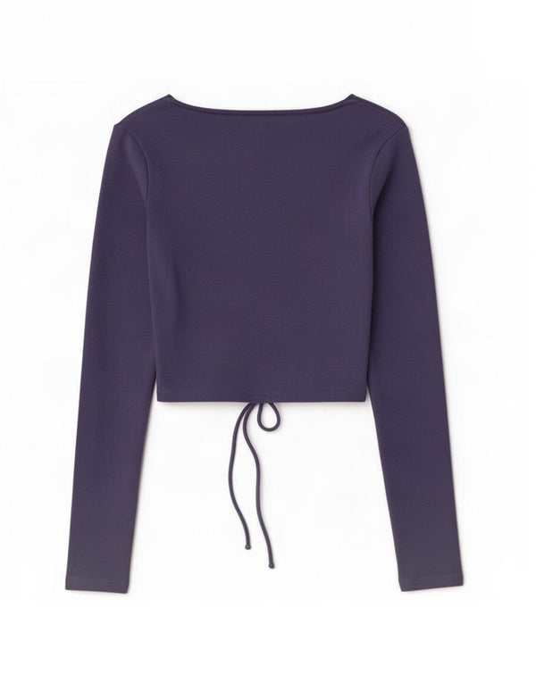 Crop Top pentru femei Zara cu mânecă lungă UK 12, bumbac violet mediu