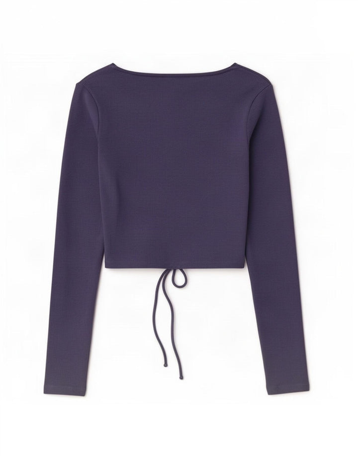 Crop Top pentru femei Zara cu mânecă lungă UK 12, bumbac violet mediu