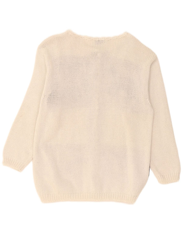 Pulover vintage cardigan grafic pentru femei UK 16 mare bumbac alb