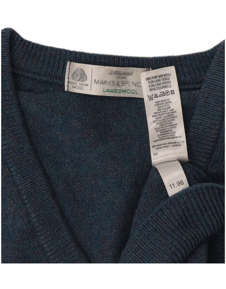 Pulover cu decolteu în V pentru bărbați Marks & Spencer, lână de miel albastră mică