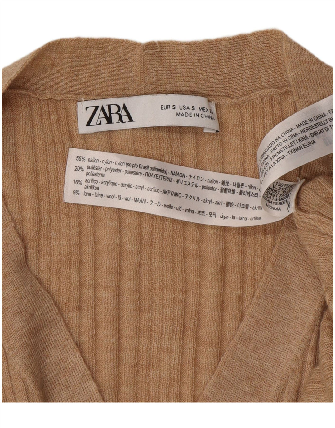 Pulover cardigan pentru femei Zara UK 10 mic, bej, nailon