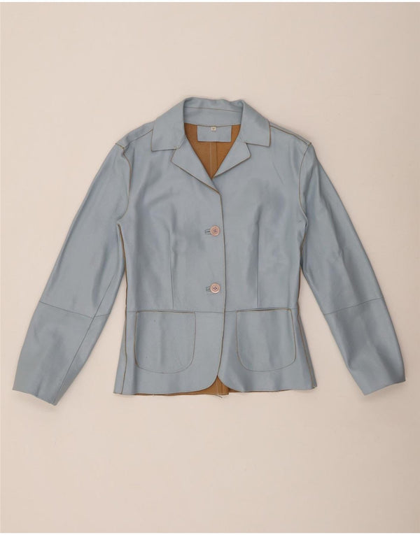 VINTAGE Jachetă din piele cu 2 nasturi pentru femei UK 12 Medium Blue