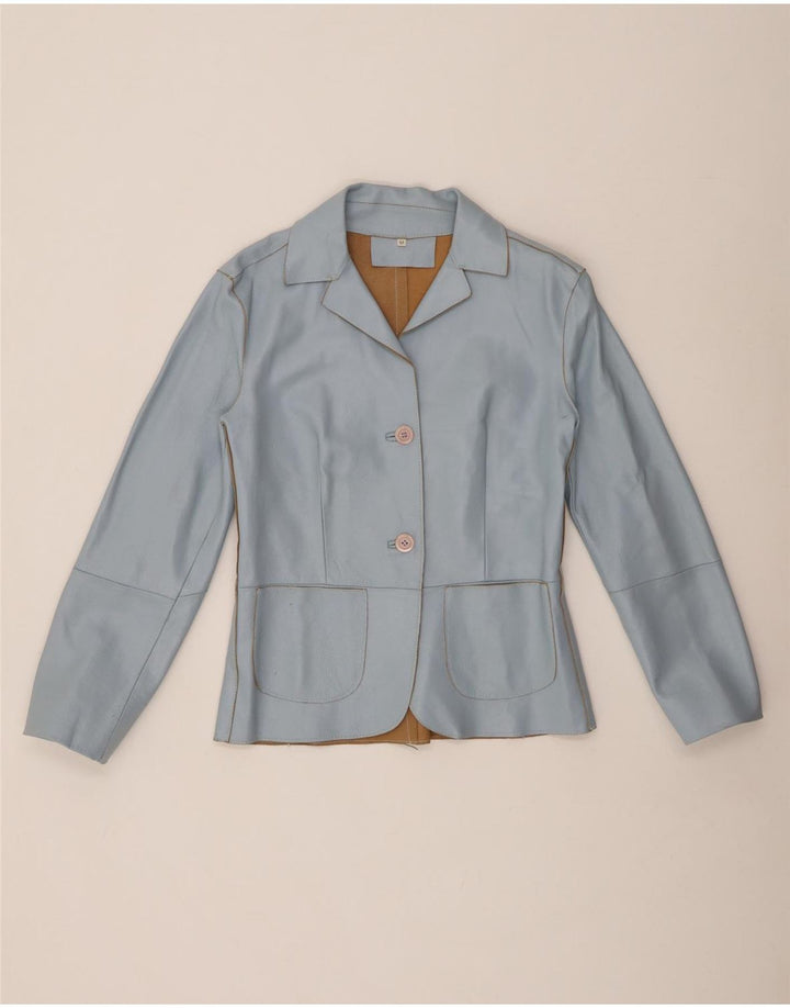 VINTAGE Jachetă din piele cu 2 nasturi pentru femei UK 12 Medium Blue