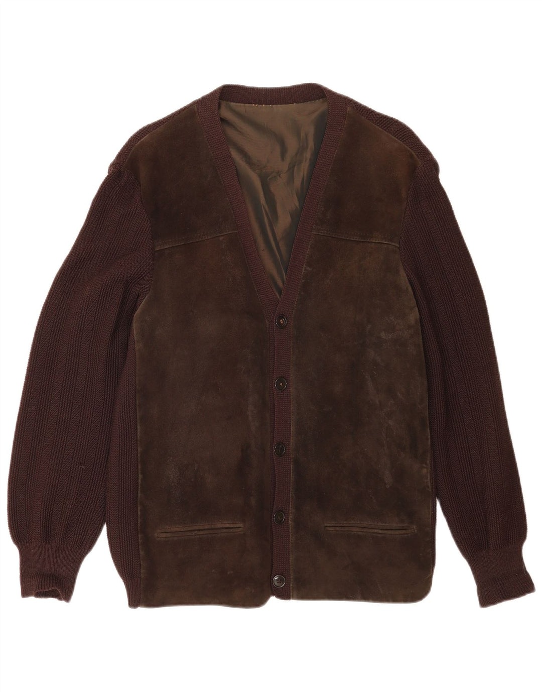 Pulover Cardigan Vintage pentru bărbați, maro mediu, bloc de culoare