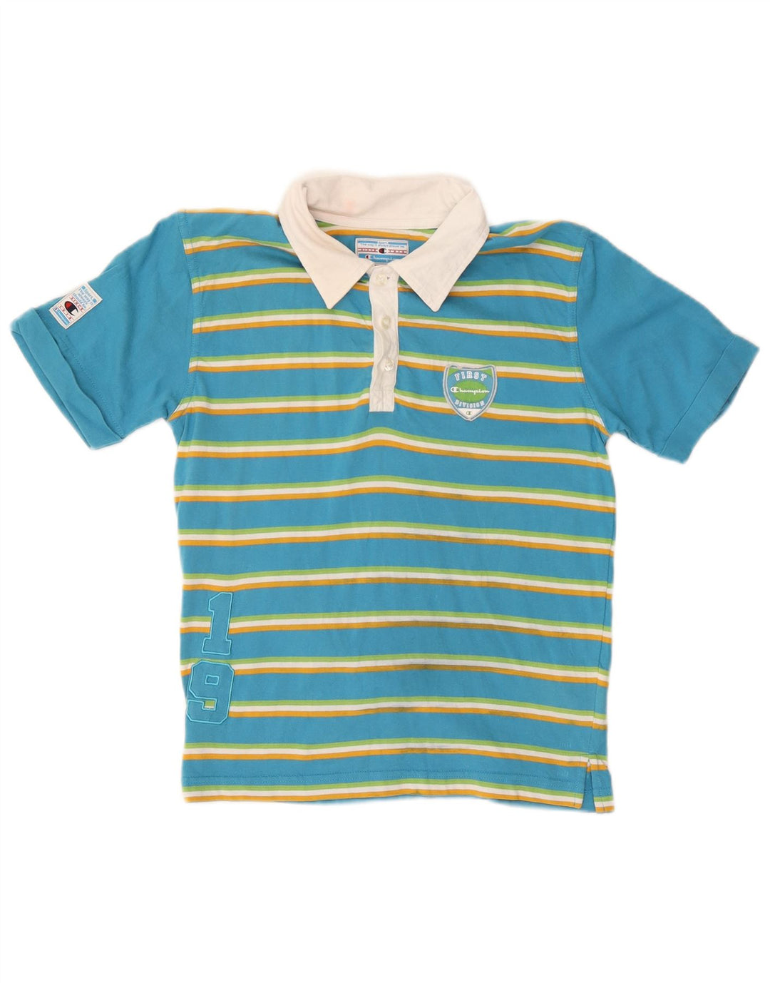 Tricou polo pentru băieți CHAMPION 9-10 ani, mediu albastru, bumbac cu dungi