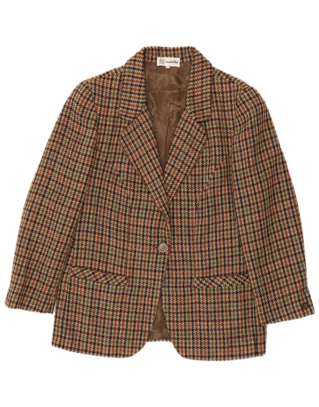 Jachetă vintage pentru femei cu 1 nasture IT 42 Lână maro medie Houndstooth