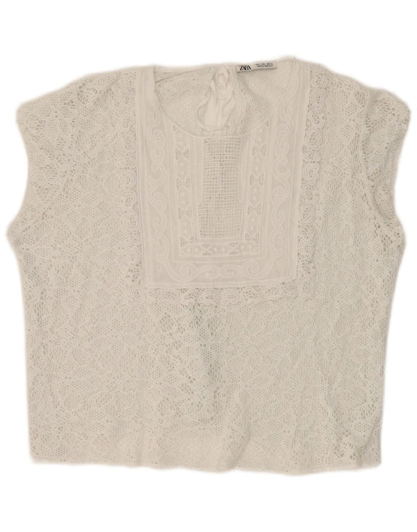 Bluză pentru femei Crop din dantelă Zara UK 16 Large White
