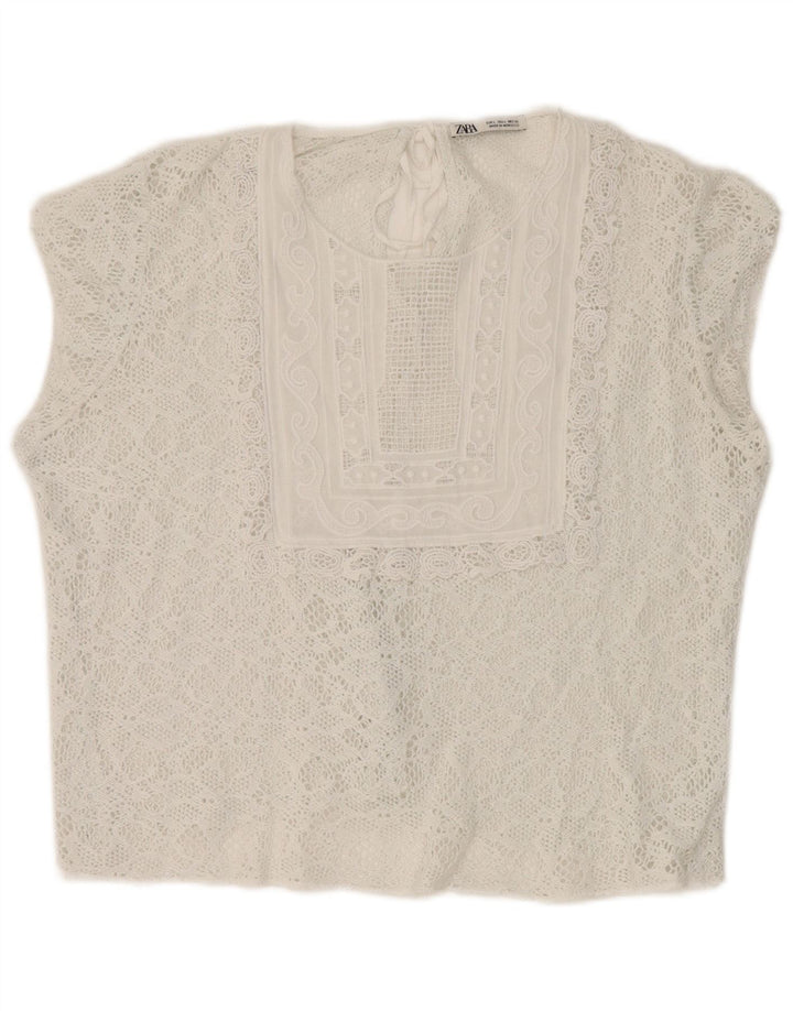 Bluză pentru femei Crop din dantelă Zara UK 16 Large White
