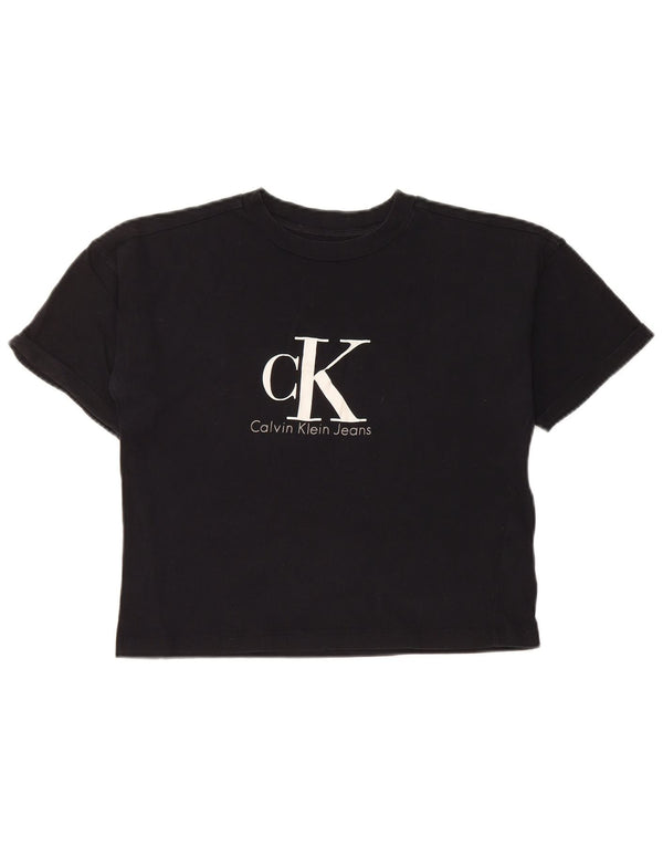 CALVIN KLEIN JEANS Tricou cu grafic crop pentru femei Top UK 6 XS Bumbac negru