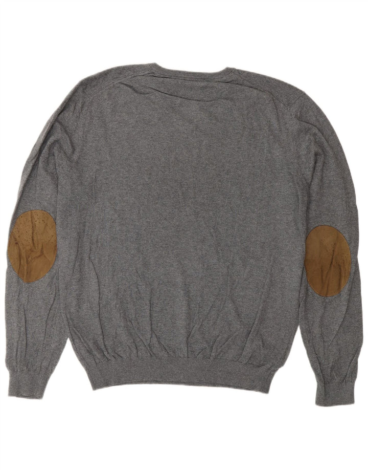 Massimo Dutti Pulover cu decolteu în V pentru bărbați, XL, bumbac gri