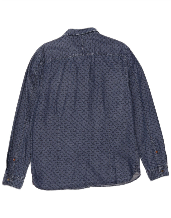 White Stuff Cămașă Slim Fit pentru bărbați cu model abstract din bumbac albastru mare