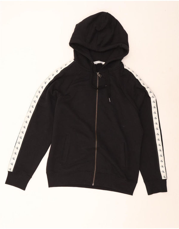 Calvin Klein Jeans Pulover cu capotă cu fermoar pentru femei UK 16 Large Black Colorblock