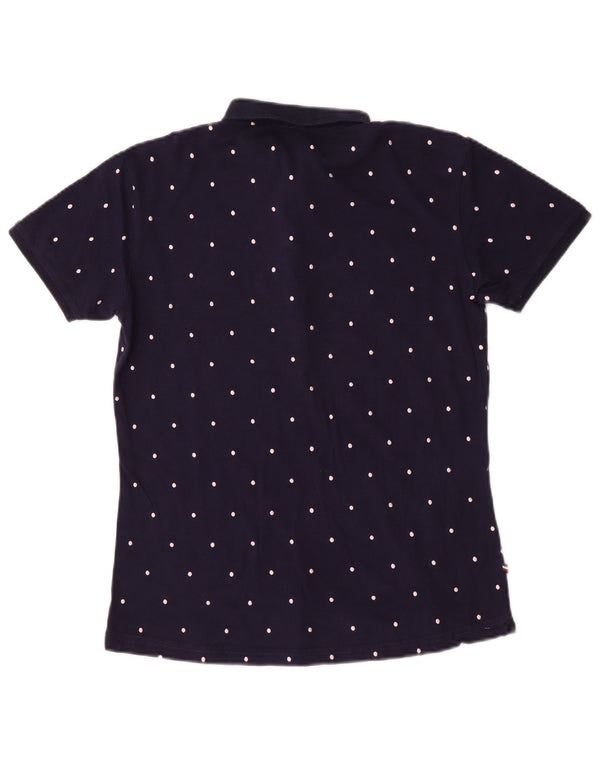 Tricou polo vintage pentru femei UK 12 Medium bleumarin, bumbac cu pete