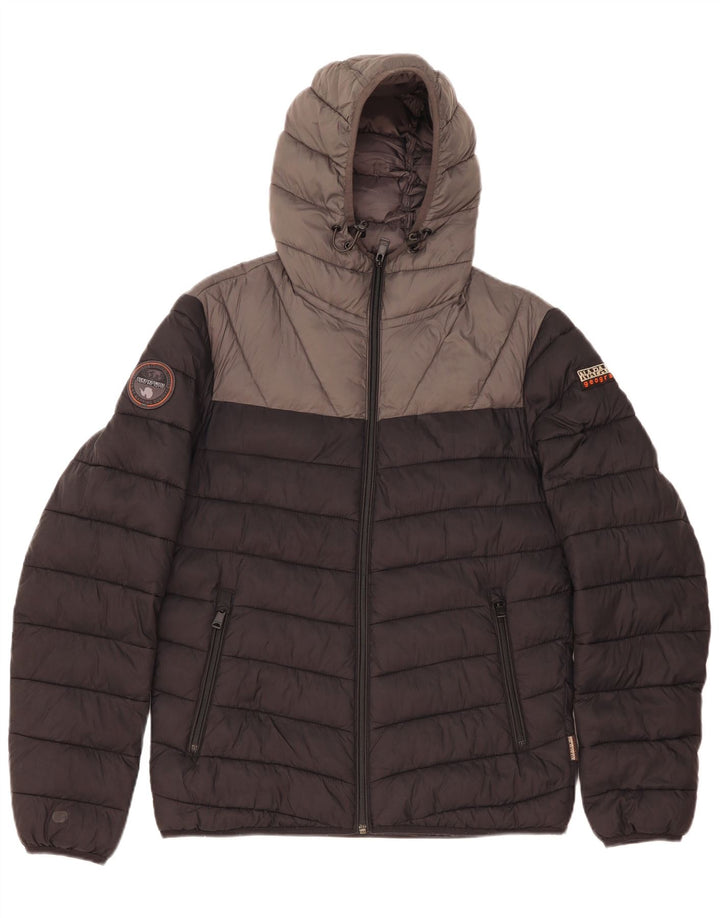 Jachetă căptușită cu glugă Napapijri pentru bărbați UK 38 Medium Black Colorblock