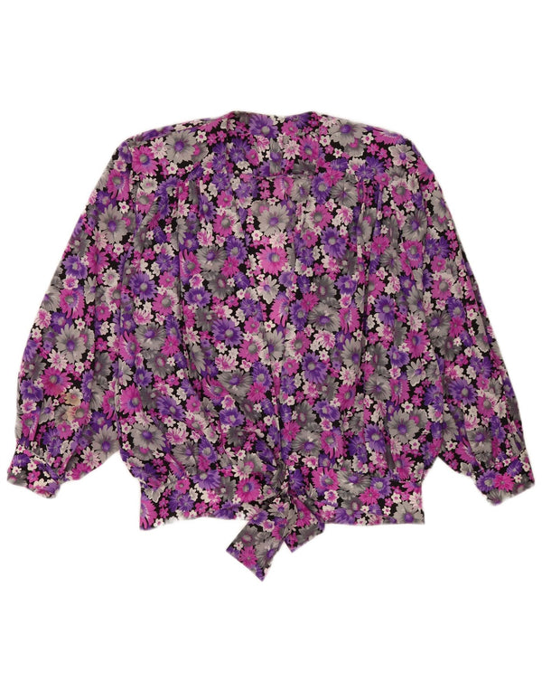 Bluză de damă vintage cămașă înfășurată UK 18 XL violet floral