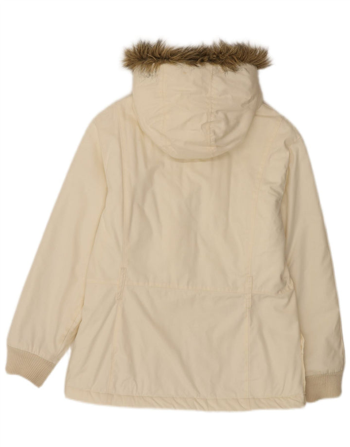 ADIDAS Womens Hooded Bomber Jacket UK 14 Medium Off White Cotton Vintage Adidas and Second-Hand Adidas from Messina Hembry 
