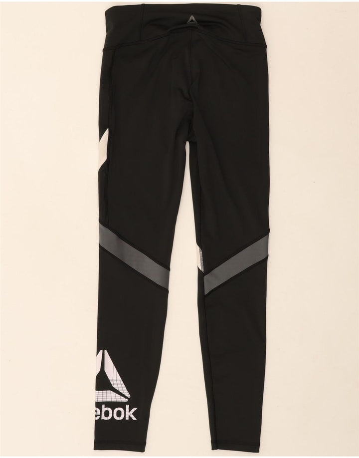 REEBOK Womens Graphic Leggings UK 8/10 Small  Grey Colourblock Polyester Vintage Reebok and Second-Hand Reebok from Messina Hembry 