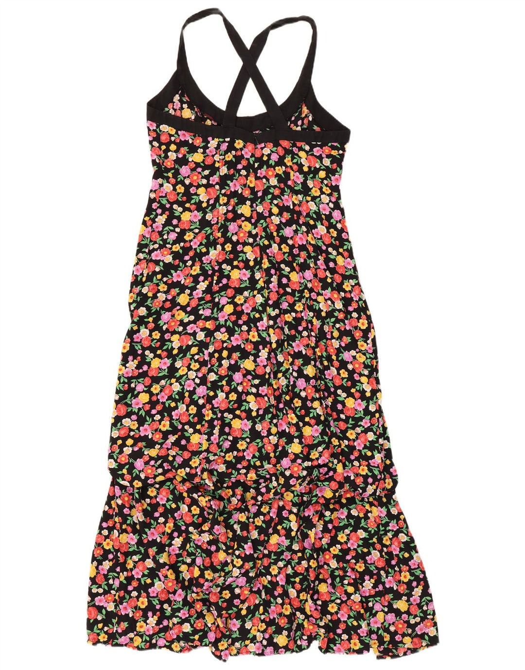 Rochie de soare maxi vintage pentru femei UK 12 Medium Black Floral